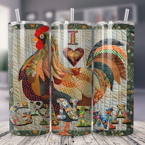 Cadeau grand-mère, poulet matelassé 20 oz gobelet maigre sublimation design téléchargement numérique PNG numérique instantané uniquement, patchwork occidental, courtepointes
