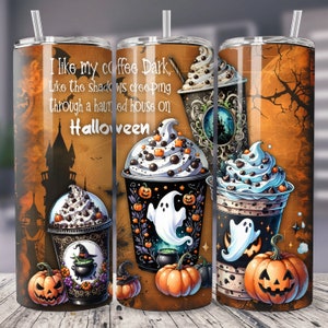 Halloween coffee Tumbler Wrap, 20 oz Skinny Tumbler Sublimation Design, Ghost Tumbler Wrap, Pumpkin Ghost PNG, Haunted PNG, Digital Download