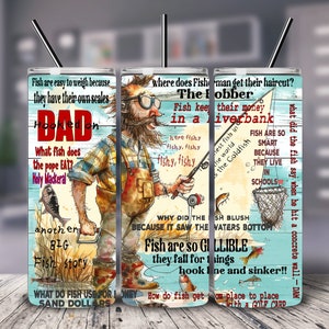 Papá pescador dice juegos de palabras. Envoltura para vaso de 20 oz. Descarga digital. 300 DPI PNG, recta y cónica, 9.3 x 8.2, regalo para él, regalo divertido para el día del padre.