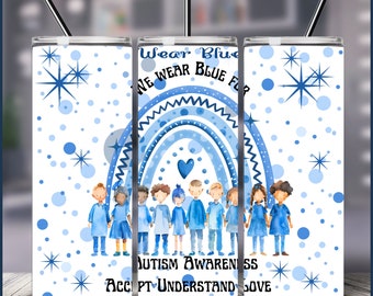 Autism Awareness Tumbler Wrap: Rainbow Kids Design (PNG Digital Download)