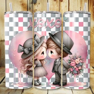 Valentinstag Liebe xoxo 20 Unzen Skinny Tumbler Png, 20 Unzen konischer Becher, 30 Unzen Becher Wraps Sofortiger Download Retro Pastell Umarmungen und Küsse