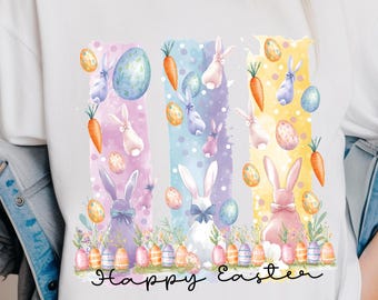 Happy Easter PNG  Bunnies, Eggs sublimation 300 DPI Dtf Bunny tail, Watercolor,  pastels Easter Bunny