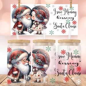 Mamãe beijando o papai noel 16oz Glass Can Wrap - Download digital Sublimation Design 16oz Template, Christmas tumbler wrap PNG Design DTF xmas