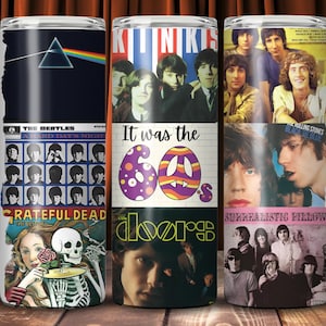 60s Rock Legends Tumbler Wrap: Retro Music Design (PNG Digital Download)
