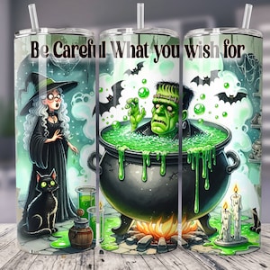 Witch Tumbler Wrap, 20 oz Skinny Tumbler Sublimation Design, Halloween Tumbler Wrap, Happy Halloween PNG Cauldron Tumbler, plus 30oz tumbler