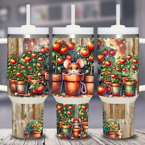 Tomates d'été et souris 40 oz emballage pour gobelet en téléchargement numérique instantané 40 oz design pour gobelet emballage complet sans couture, octobre