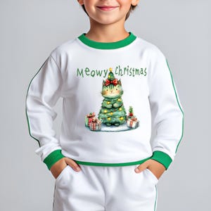 Meowy Christmas PNG-digitale download sublimatieontwerp png, kerst png-ontwerp dtf 2 maten dtf klein en groot, Kattenliefhebber, Kattenkerst