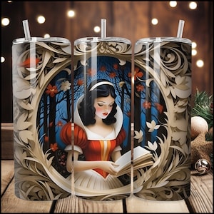 Snow white paper quill doll, 20 oz Skinny Tumbler Sublimation Design, Instant Digital Download PNG, HolidayTumbler Wrap, Winter, snow white