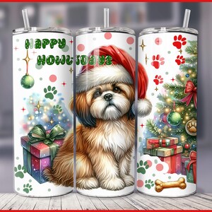 Embalagem para copo de Natal para Shih Tzu: Design de Feliz Natal (download digital)