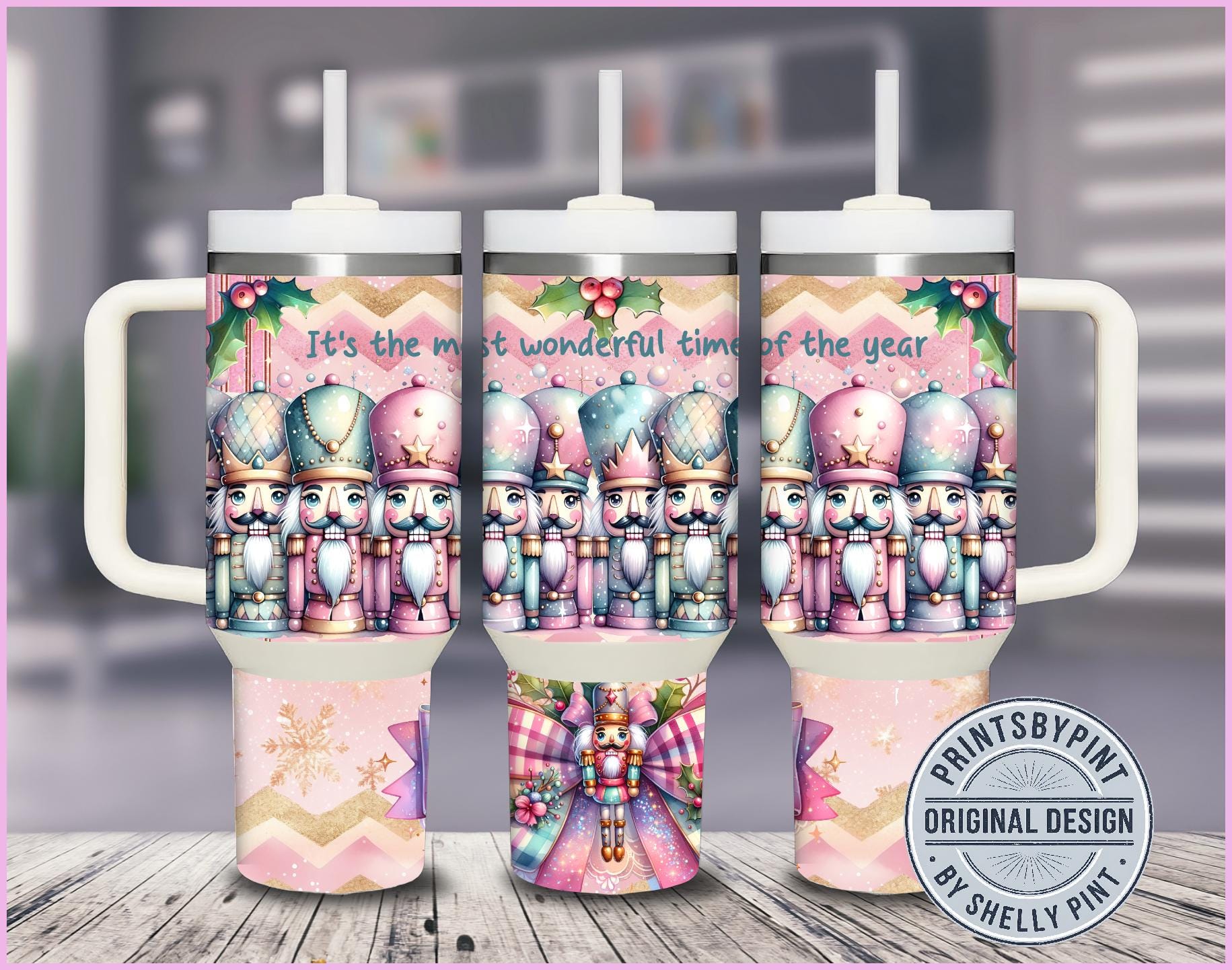 Nutcracker 40 oz Tumbler Wrap Instant digital Download  11 x 17 Tumbler 40oz Quencher Design Seamless full wrap , pastel Christmas, coquette