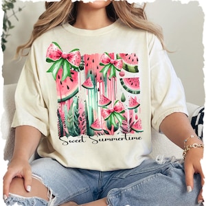 Wassermelone Png, Aquarell Wassermelone Png, Kokette Sommer Png, Süßer Sommer Png, Obst Sublimation, Schleifen PNG, 3 Designs w & ohne Worte