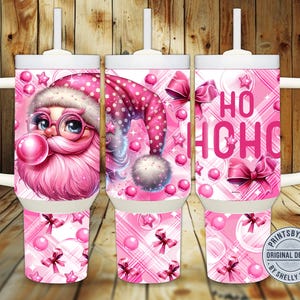 Papier peint pour verres rose rétro Père Noël 40 oz - Sublimation téléchargement numérique Noël rose, cadeau de Noël pour maman, cadeau pour grand-mère