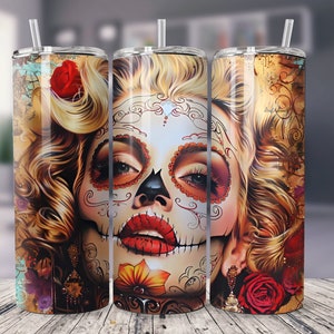 Marilyn Monroe Zuckerschädel, 20 Unzen Tumbler Sublimationsdesign, dünne Sofortige digitale Download PNG, Wrap, Tumbler, Ikone, Ikone, Filmstar