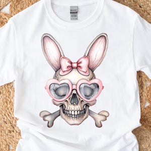 Ostern Schädel und Kreuz Knochen Hase PNG, Goth Bunny PNG, Glam Bunny tee PNG,, Hasenohren rosa kokett, Hasenohren