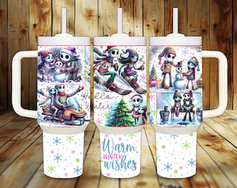 Jack en Sally winterbeker wrap: kerstsneeuwpop ontwerp (digitale download)