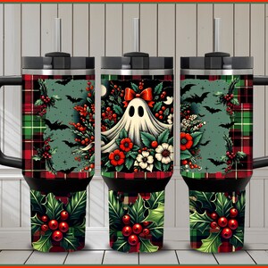 Emballage de verre de Noël fantôme 40 oz - téléchargement numérique instantané par sublimation, plus un gobelet de Noël fantomatique de 20 oz en prime,