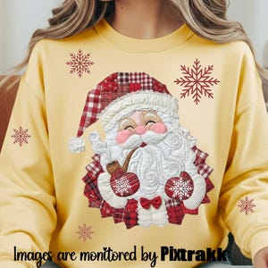 Vintage Patchwork Santa Sweatshirt PNG, Cozy Christmas Applique (Digital Download) PNG file sublimation DTF