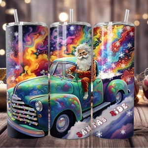 Vintage Classic Truck Psychedelic Santa&#39;s ride GMC Chevy truck 20 Oz tumbler wrap 9.3 x 8.2 digital PNG digital download, winter, Christmas