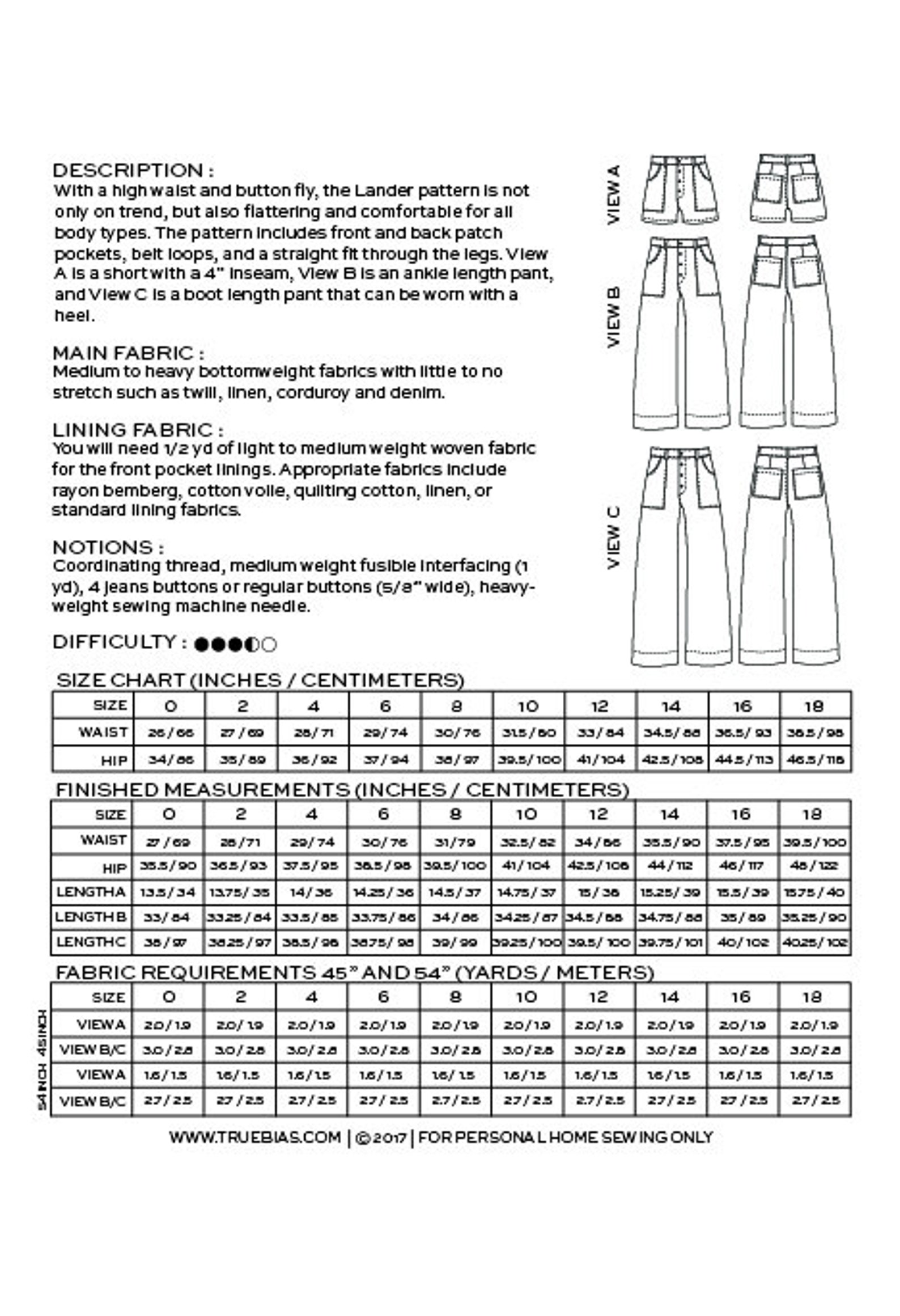 Lander Pant Pattern by True Bias Etsy