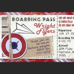 Paper Airplane Boarding Pass Invitation for Birthday Party, Bon Voyage, Wedding, Save the Date (DIY Printable Template Instant Download)