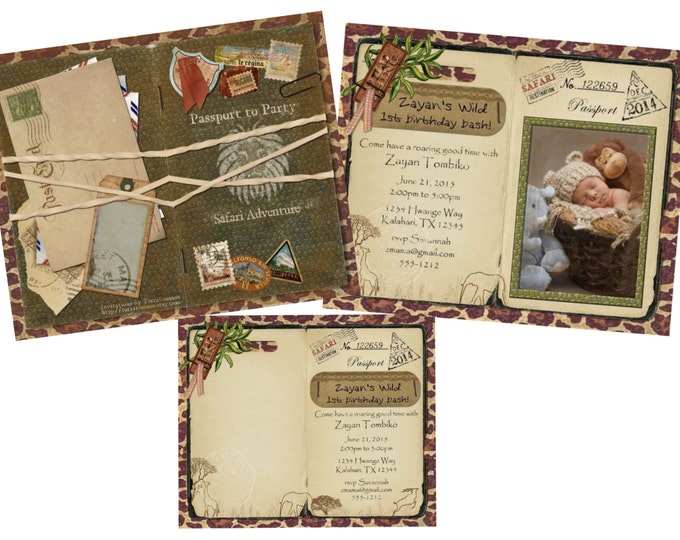 Safari Passport Invitation Announcement for Wedding, Birthday, Save the ...