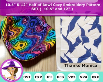 10.5" & 12" Half of Bowl Cozy Embroidery Pattern- Microwave Bowl Cozy for soup - Quilted IN THE HOOP