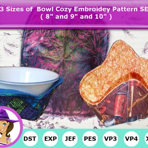 3 Bowl Cozy Embroidery Pattern Set- 8" and 9" and 10" Included- Quilted In The Hoop Project - Embroidery Machine