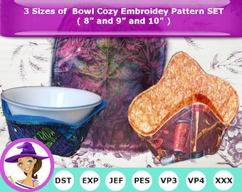 3 Bowl Cozy Embroidery Pattern Set- 8" and 9" and 10" Included- Quilted In The Hoop Project - Embroidery Machine