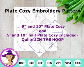 4 PATTERNS of Plate Cozy Embroidery Machine Sets- 9" and 10" Cozy- 9"  and 10" Half Cozy Included- Quilted In The Hoop Project