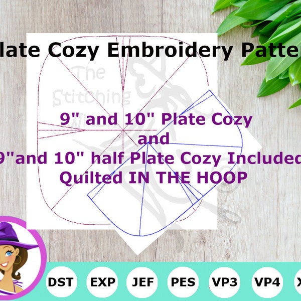 4 PATTERNS of Plate Cozy Embroidery Machine Sets- 9" and 10" Cozy- 9"  and 10" Half Cozy Included- Quilted In The Hoop Project