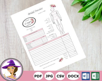 BRIDAL INVOICE Form Template  Printable Invoice Form Modern EDITABLE Business Invoice Billing Form Template