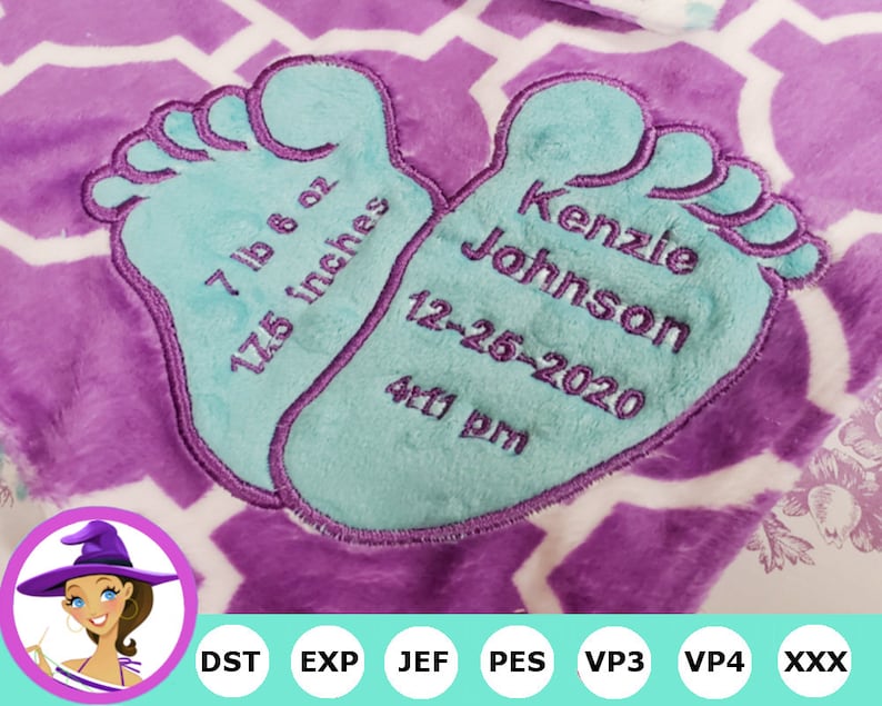 Baby Feet Embroidery Applique Label Birth Announcement Etsy