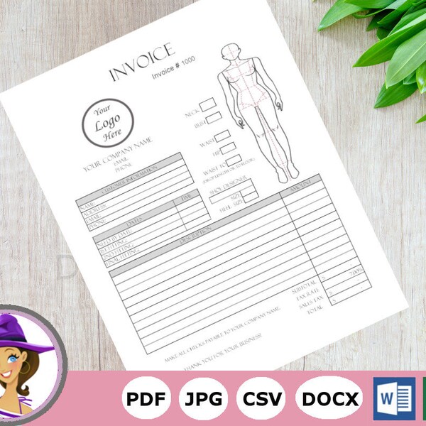 TAILOR INVOICE Form Template  Printable Invoice Form Modern EDITABLE Business Invoice Billing Form Template