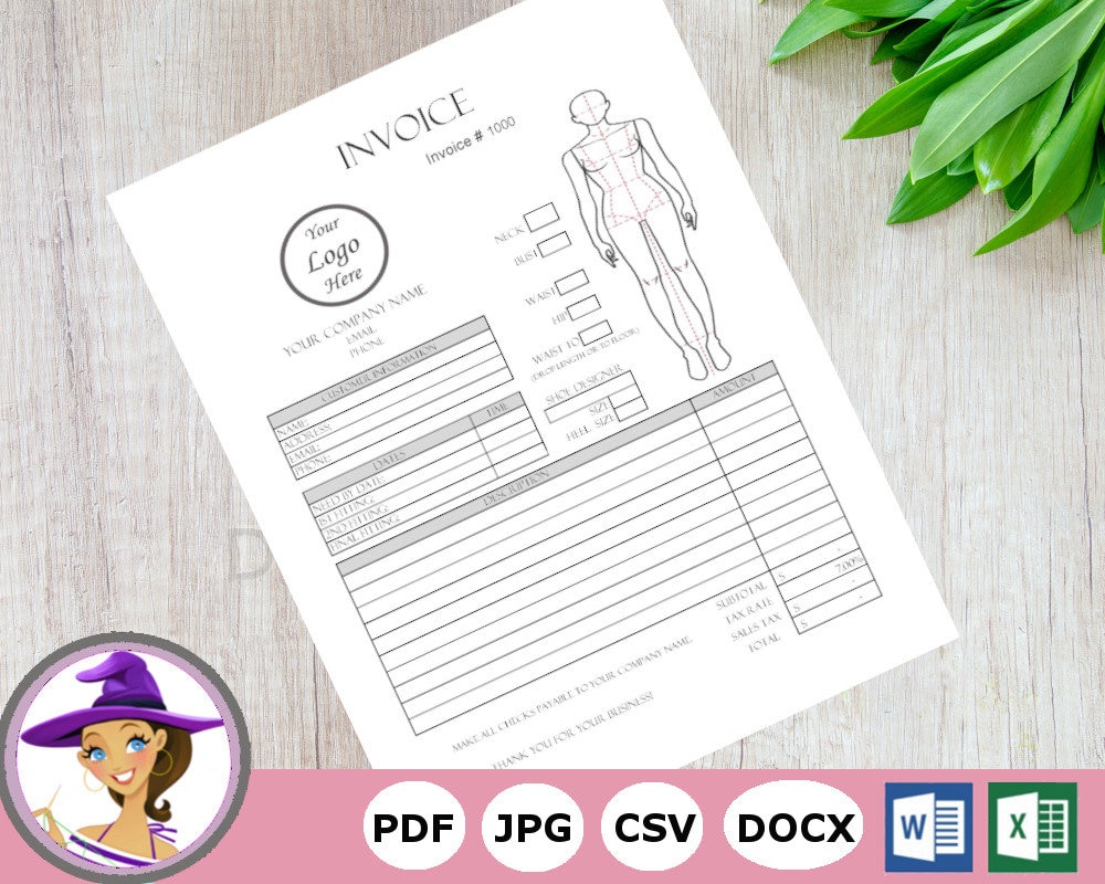 tailor invoice form template printable invoice form modern etsy
