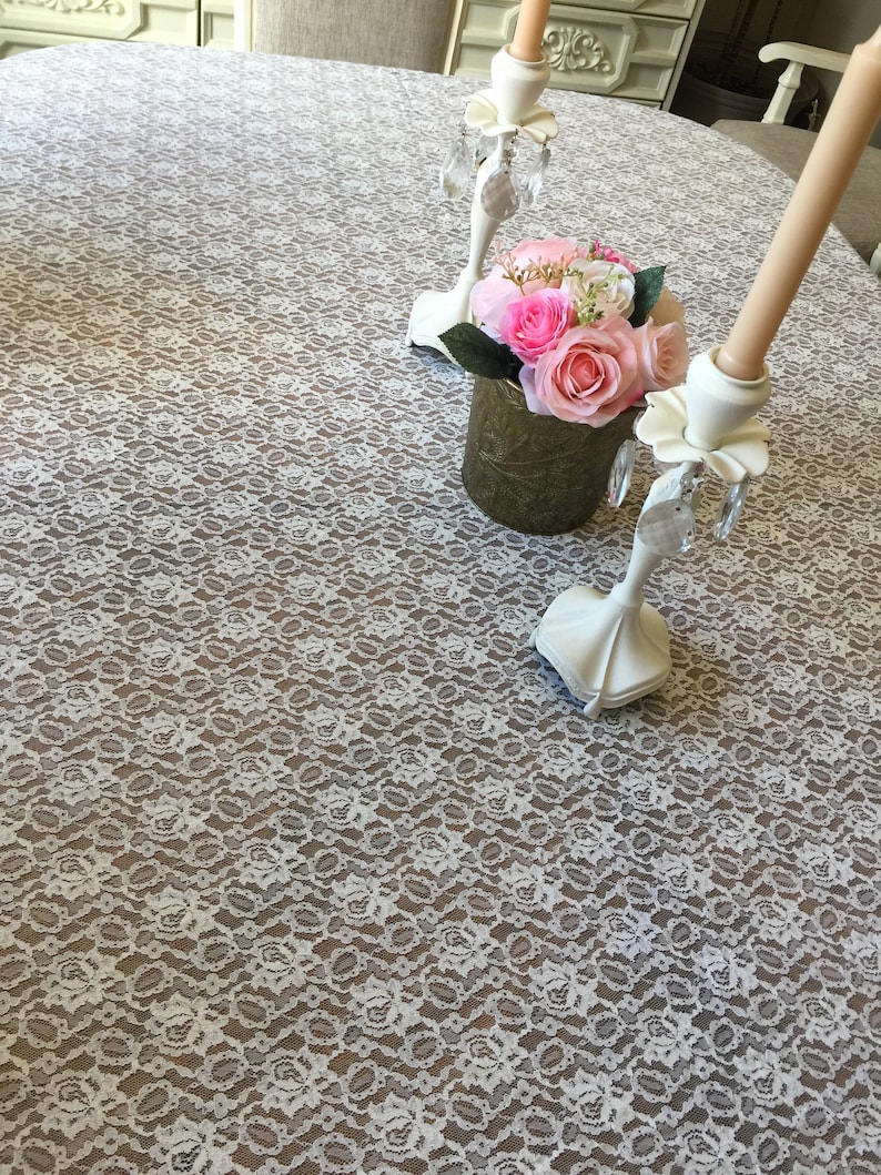 Vintage Shabby Chic Lace Tablecloth Ivory 80 x 65