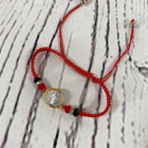 Red Protection Bracelet with St Benedict Medal. Unisex