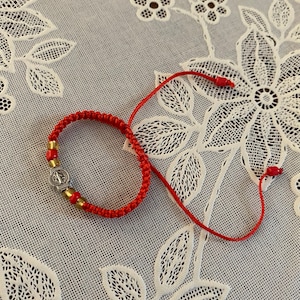 Kids Red Protection Bracelet with St Benedict Medal. Unisex