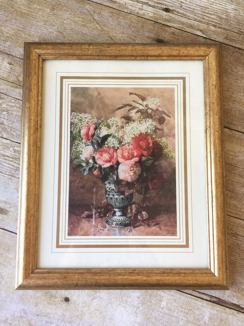 Vintage Flower Bouquet Print. Framed Floral Picture. Wall Art Print. - Etsy