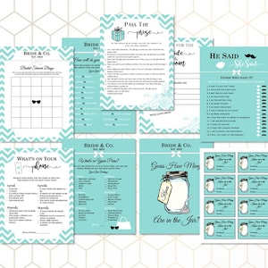 Breakfast at Tiffany's Bridal Shower Games Bundle - Includes Purse Hunt, Bingo, He Said She Said & More!