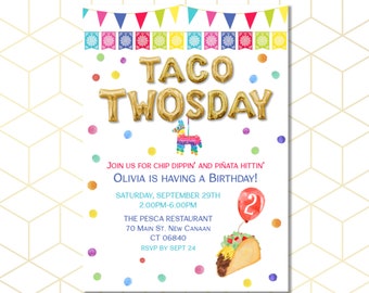 Convite de aniversário do Taco TWOsday: Festa Fiesta (JPG ou PDF)