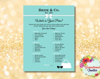 What's in your purse? Bridal Shower Game - Breakfast at Tiffany's theme