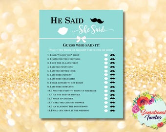 He Said, She Said Bridal Shower Game - Breakfast at Tiffany's Theme