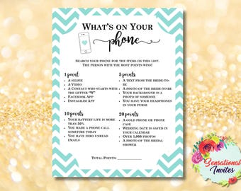 What's on your phone bridal shower game - breakfast at tiffany's theme