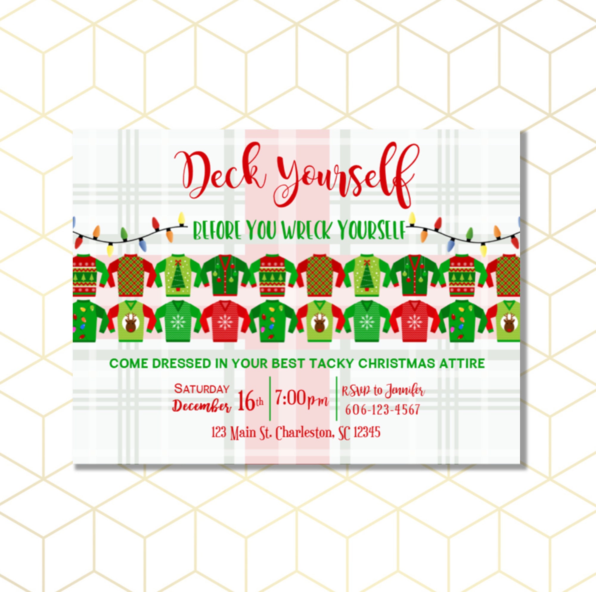 christmas party best dressed and ugly sweater invite Deck Yourself Before You Wreck Yourself Choose from a variety