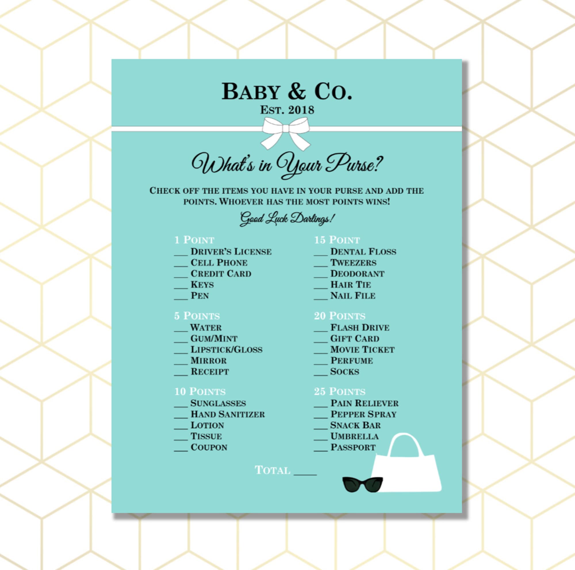 What's in Your Purse Baby Shower Game Breakfast at Tiffany's Theme Etsy