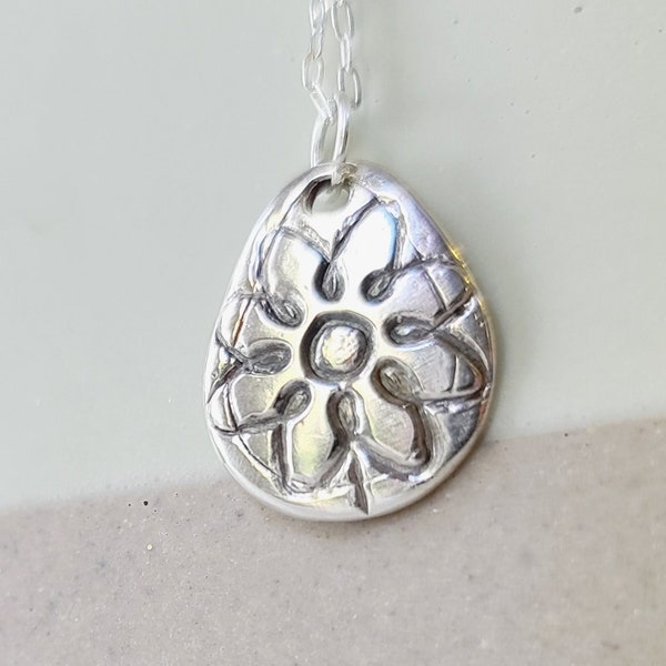 Silver Necklace , Pure Silver Pendant , Fine Silver .999 Silver, PMC jewelry , PMC necklace , metal clay, Precious Metal Clay, Flower