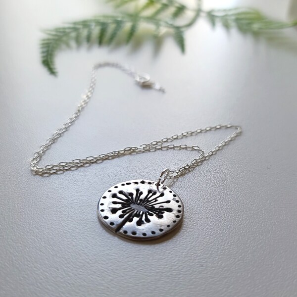 Dandelion, Silver Necklace , Pure Silver Pendant , Fine Silver .999 Silver, PMC jewelry , PMC necklace , metal clay, Precious Metal Clay