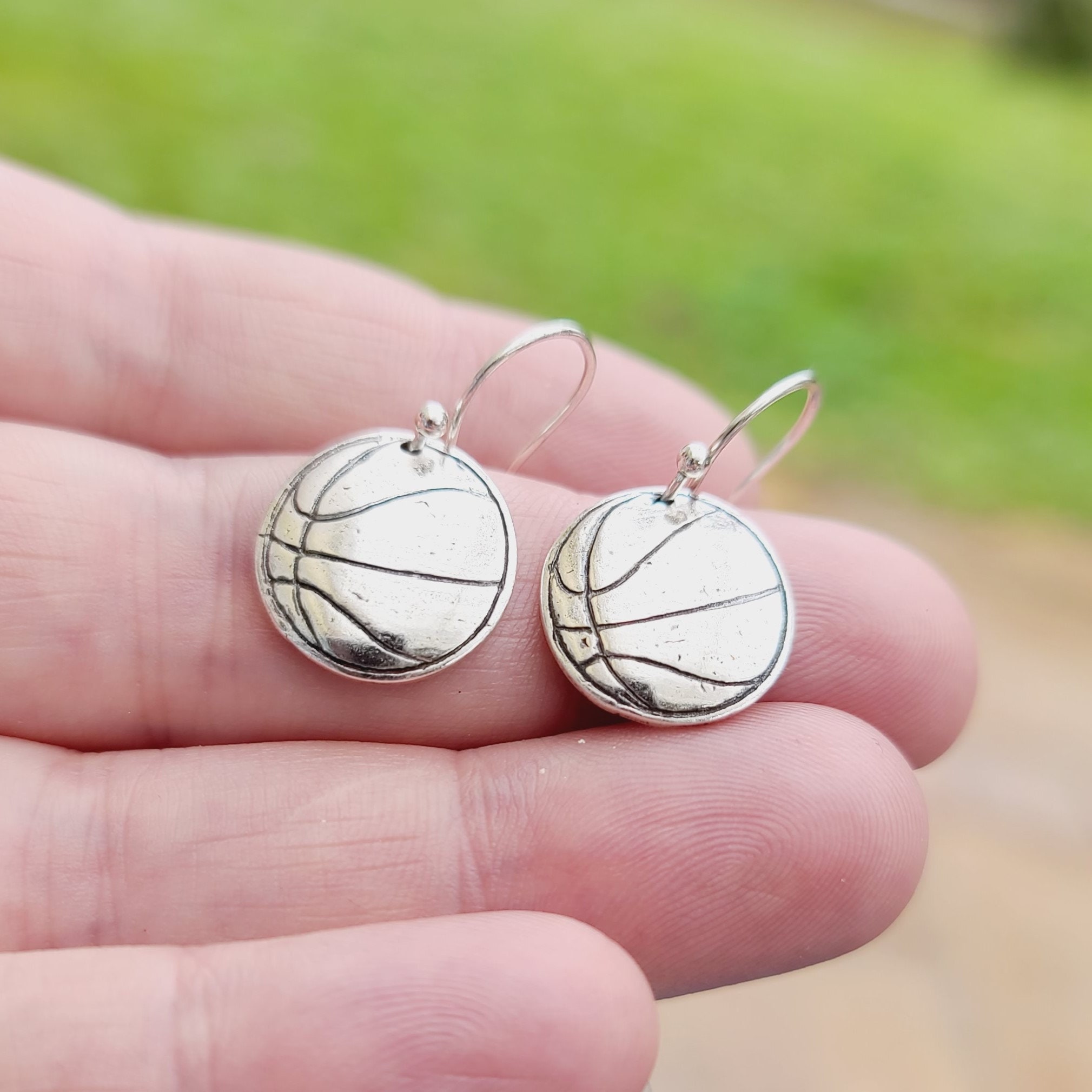 Basketball Fine Silver Earrings Silver Earrings Basketball Etsy UK