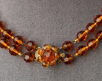 Flower Box Clasp Vintage West Germany Necklace Burnt Orange Autumnal Faceted European Crystal Artisan Glass Bead 21 /& 23 Double Strand