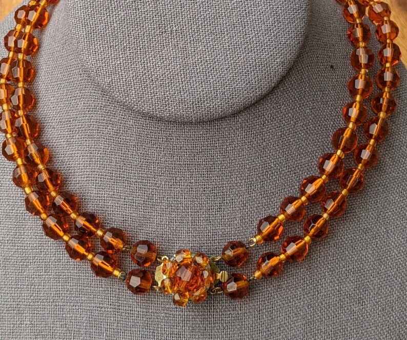 Flower Box Clasp Vintage West Germany Necklace Burnt Orange Autumnal Faceted European Crystal Artisan Glass Bead 21 /& 23 Double Strand